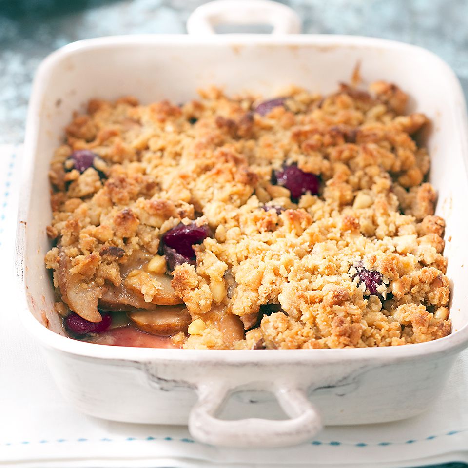 Pear-Cherry Crisp with Pine Nut Topper 