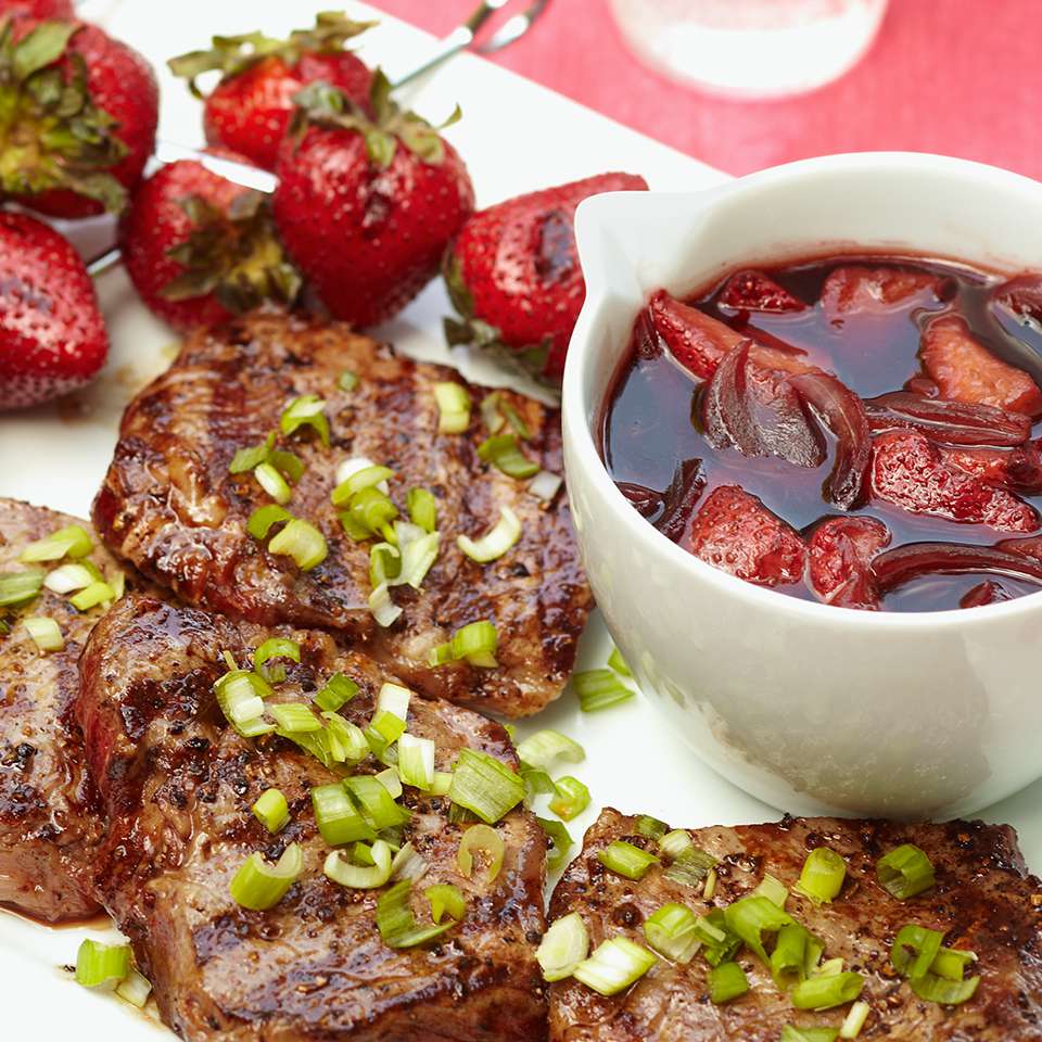 Grilled Steaks with Strawberry-Wine Pan Sauce 