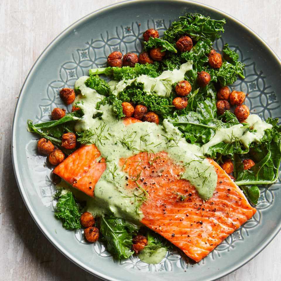 Roasted Salmon with Smoky Chickpeas &amp; Greens