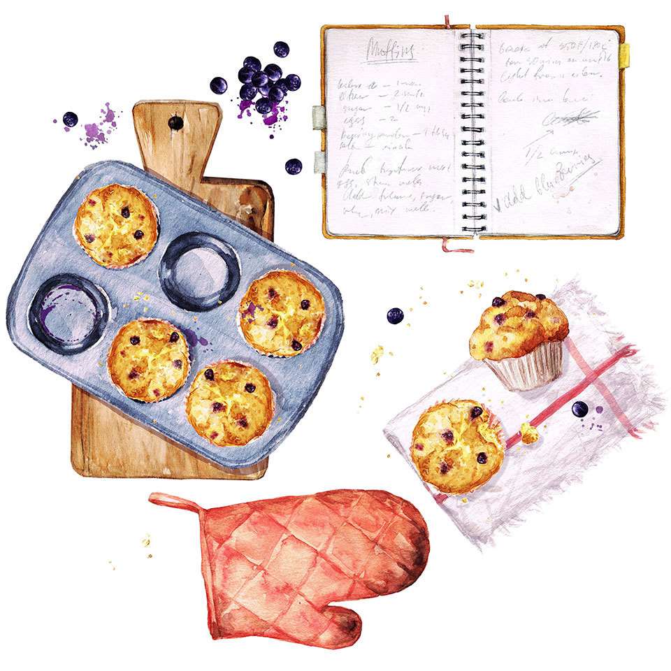 family cookbook muffin tins illustration