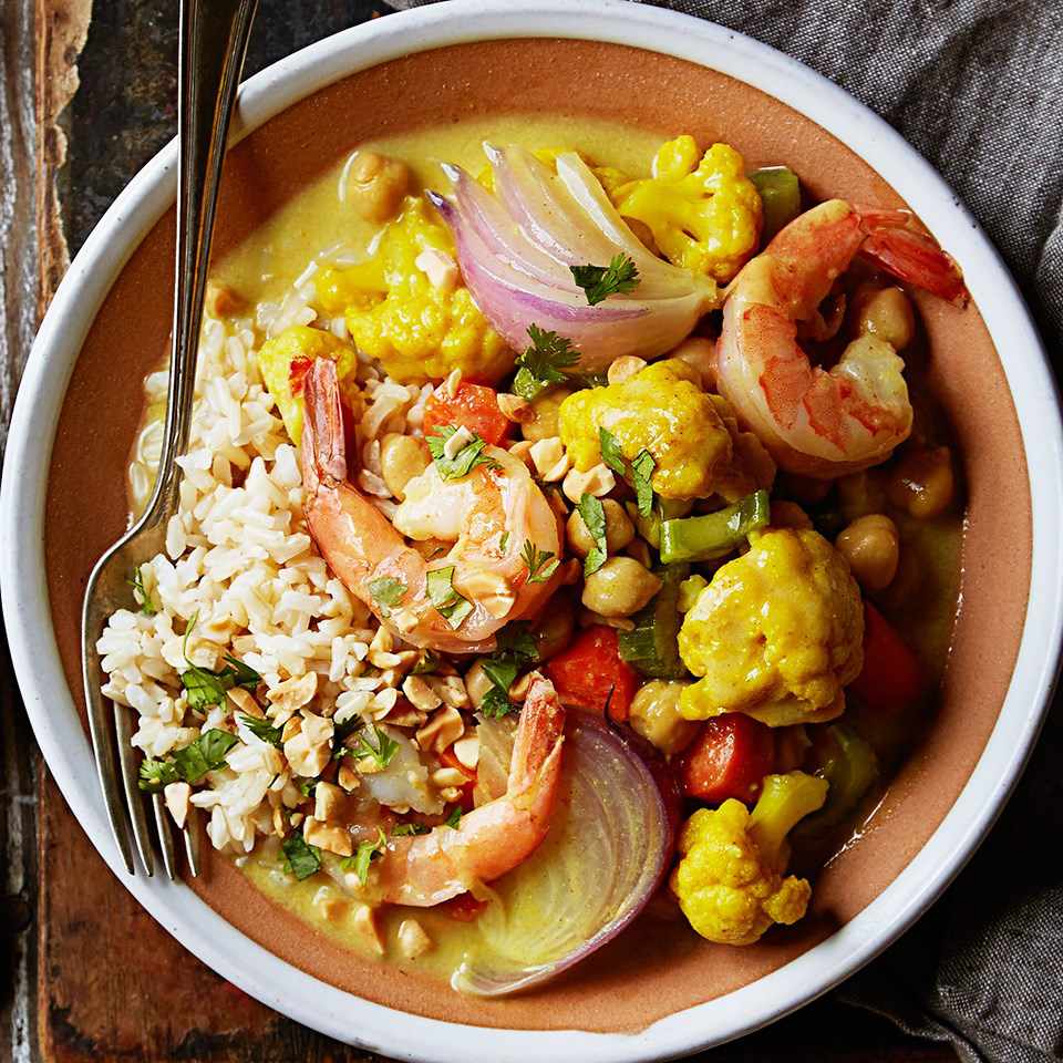 Slow-Cooker Curried Shrimp with Cauliflower & Chickpeas