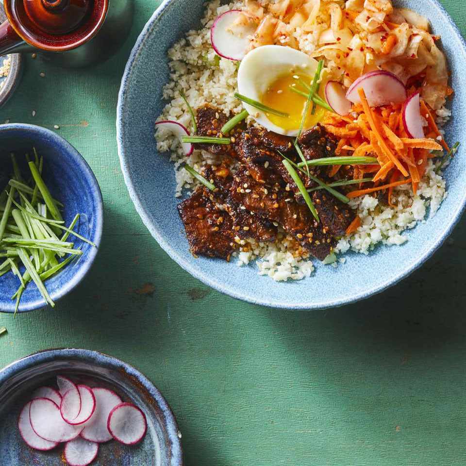 Korean Steak, Kimchi & Cauliflower Rice Bowls