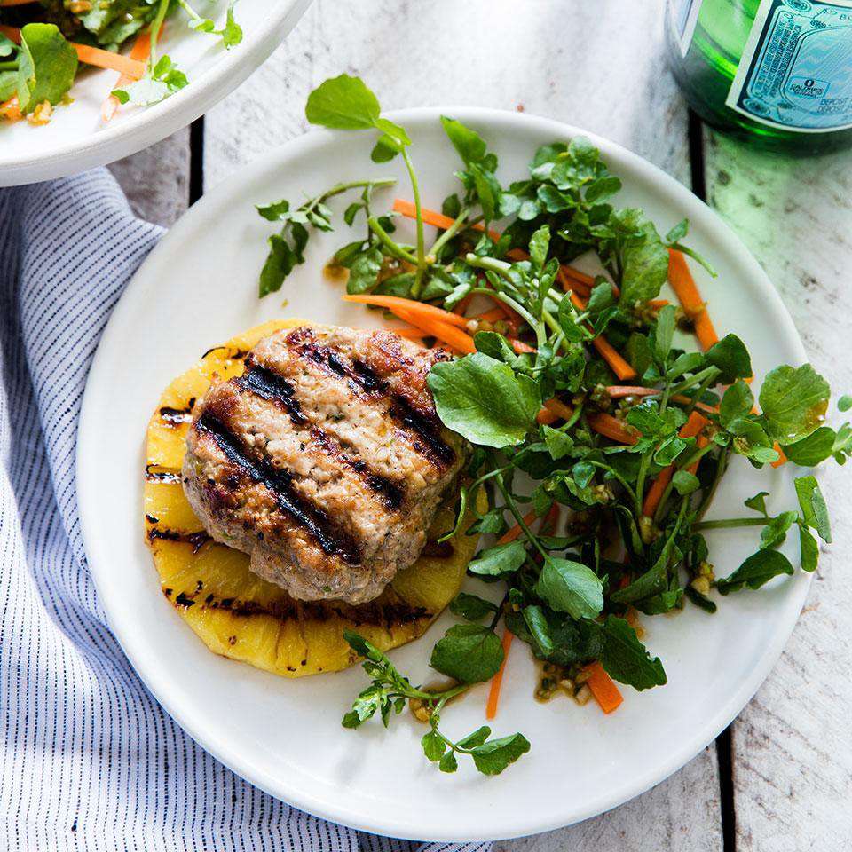 Sesame-Ginger Pork Patty with Grilled Pineapple