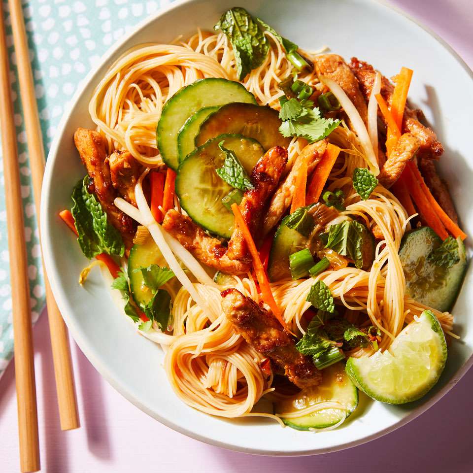 Thai-Inspired Pork & Rice Noodles with Cucumbers
