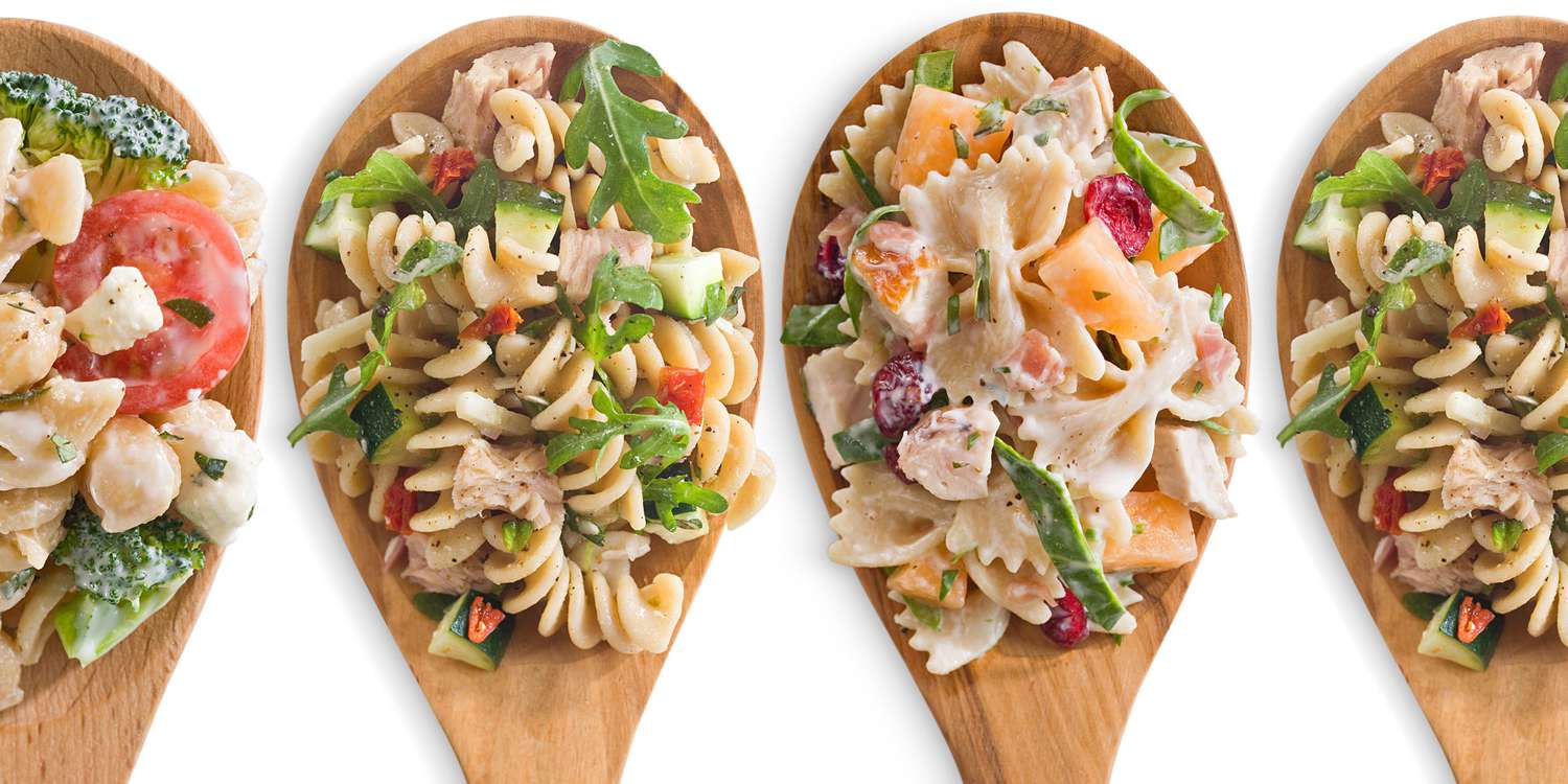 pasta salad combos on a spoon