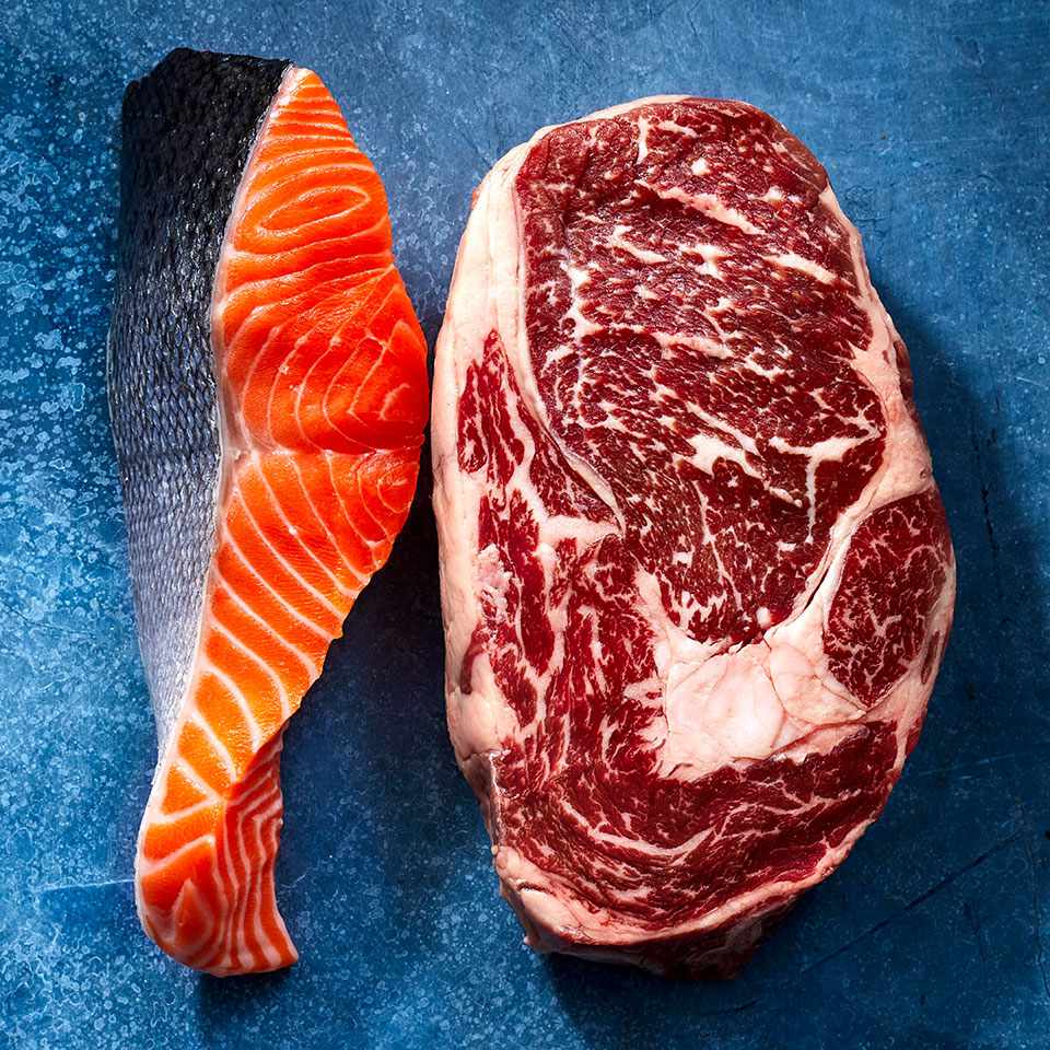 salmon and steak