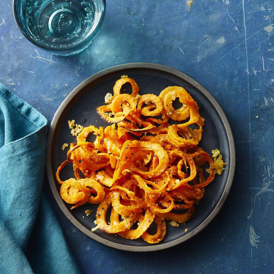 Baked Sweet Potato Curly Fries with Parmesan 