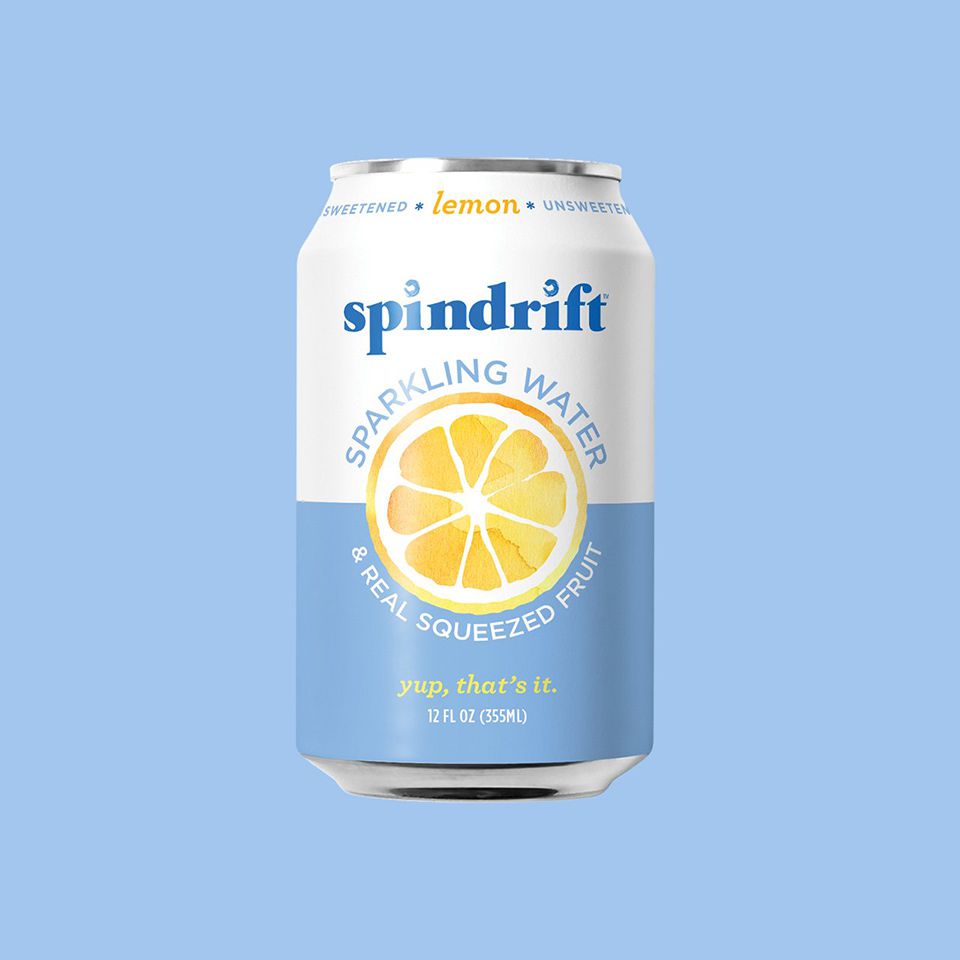 Spindrift Lemon on blue background