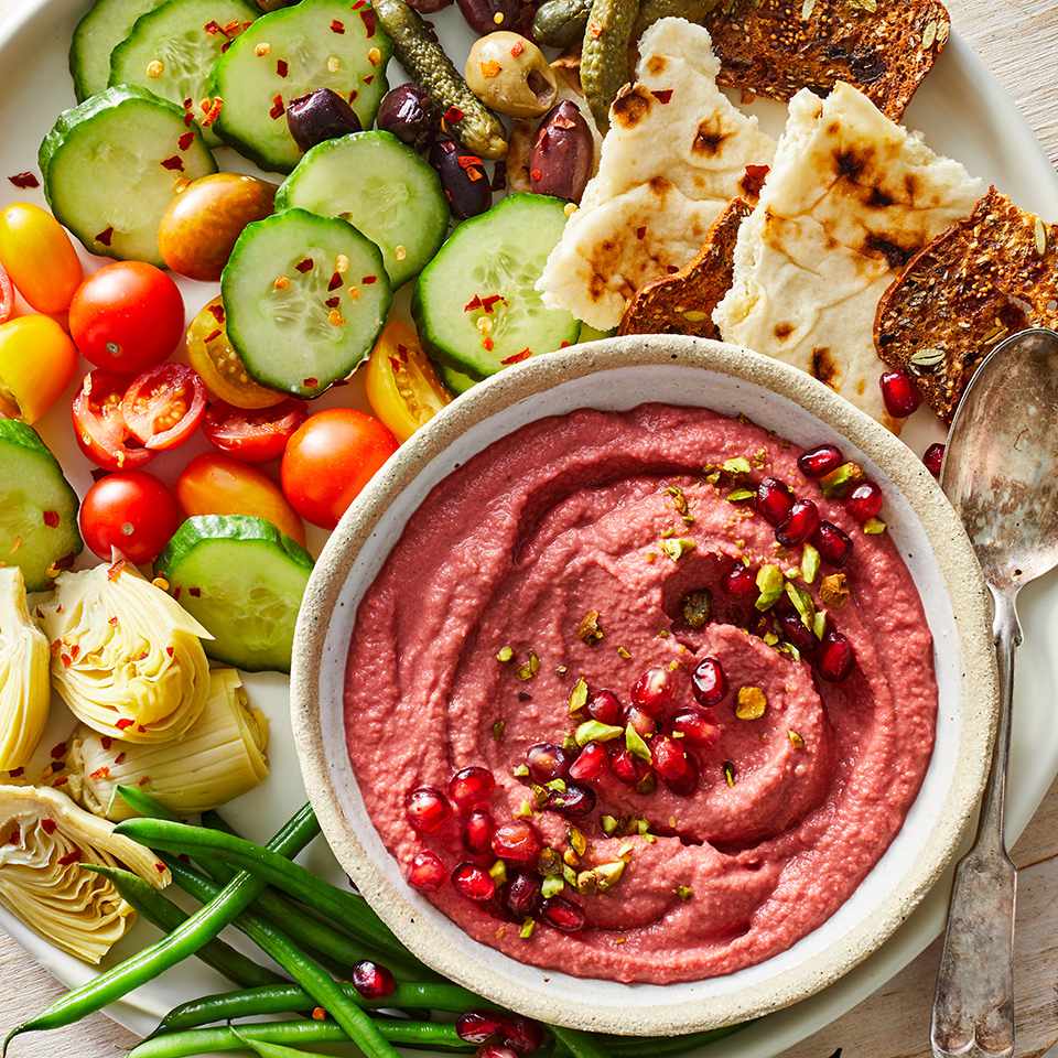 Easy Beet Hummus with Pomegranate 