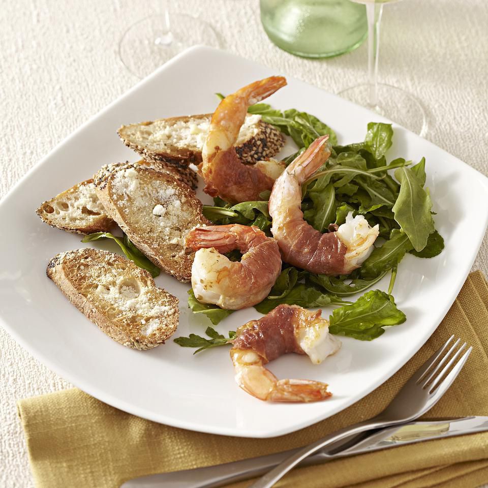 Prosciutto-Wrapped Shrimp with Arugula Salad for Two