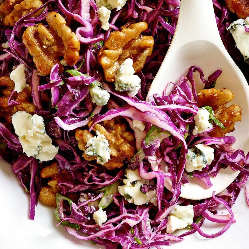 Red Cabbage Salad with Blue Cheese &amp; Maple-Glazed Walnuts