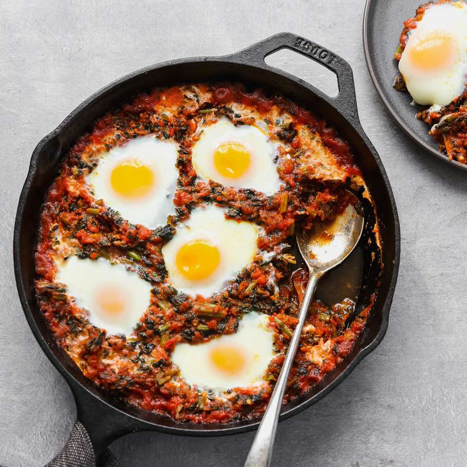 Baked Eggs in Tomato Sauce with Kale