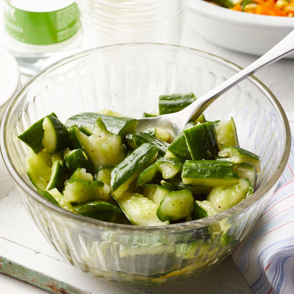bowl of Smashed Cucumber Salad with Lemon & Cumin