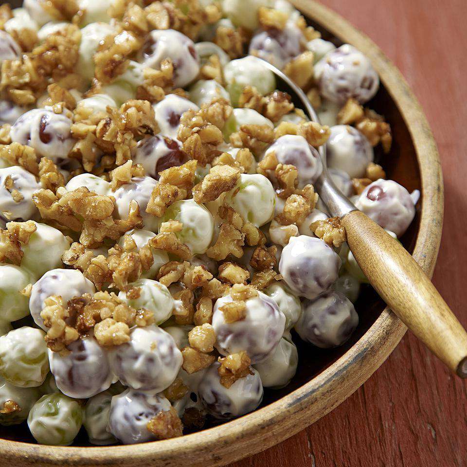 Creamy Grape Salad with Candied Walnuts
