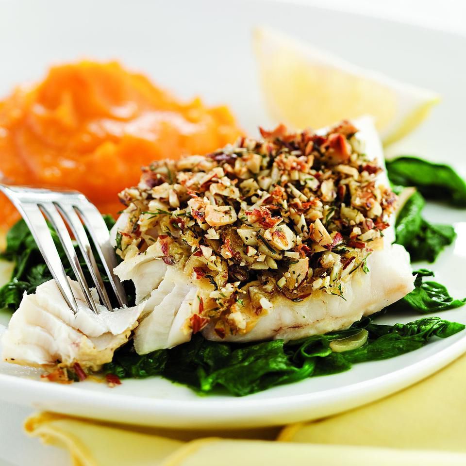 Almond-&-Lemon-Crusted Fish with Spinach 