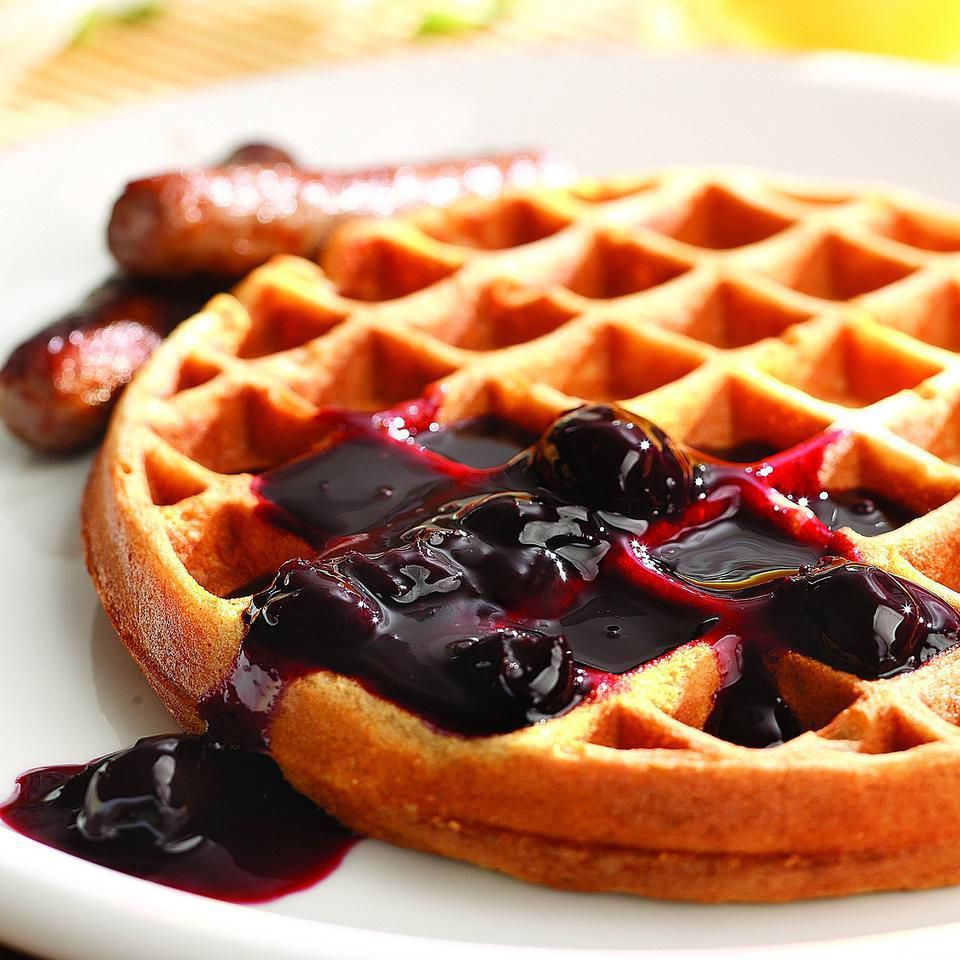 Whole-Grain Waffles with Cherry Sauce