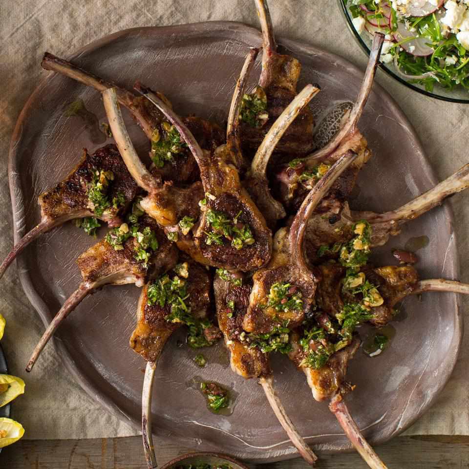 Grilled Lamb Chops with Anchovy-Walnut Chimichurri