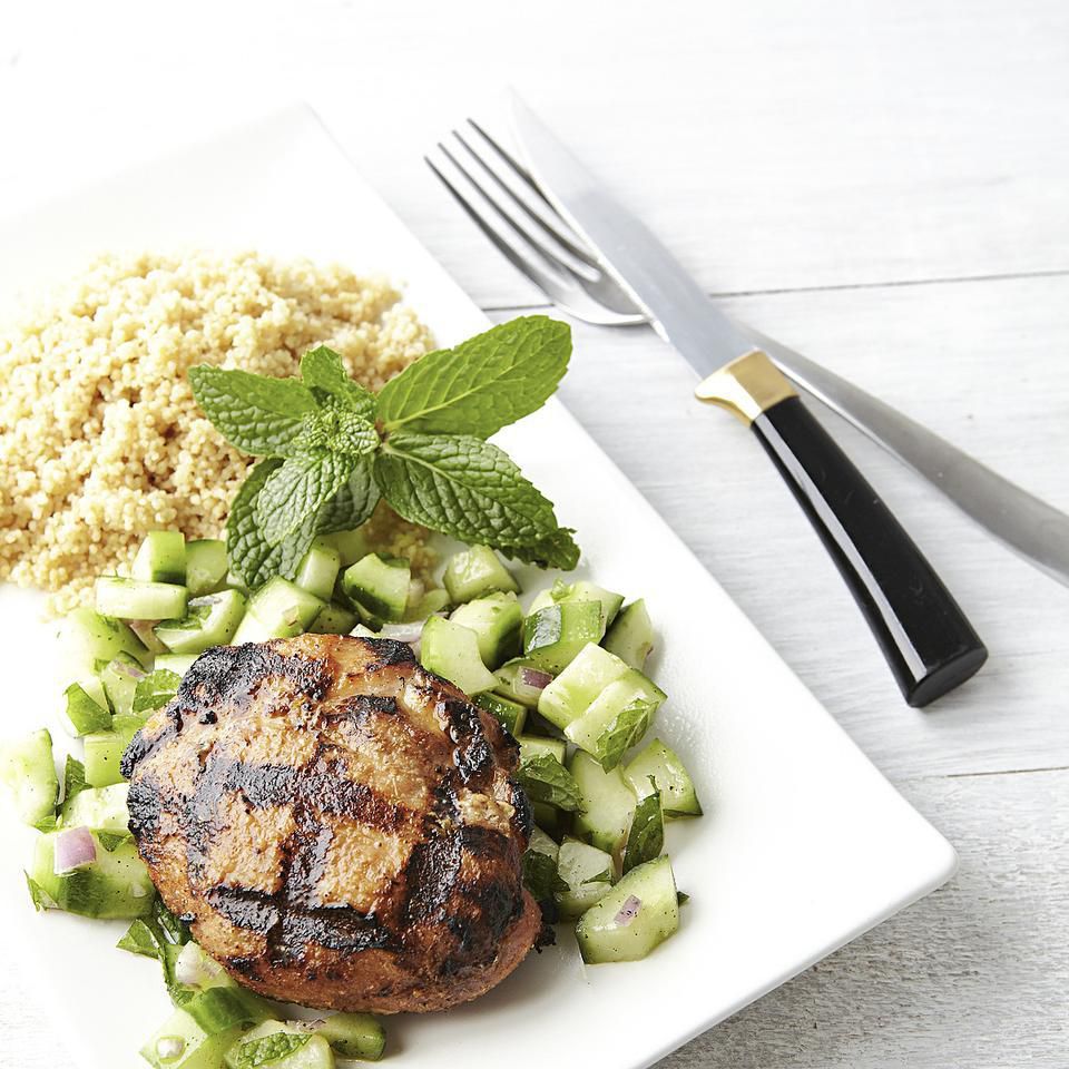 Grilled Chicken Thighs with Cucumber-Mint Salad