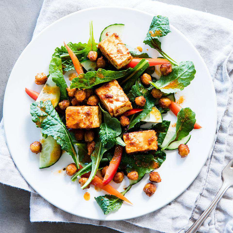 Kale Salad with Spiced Tofu &amp; Chickpeas
