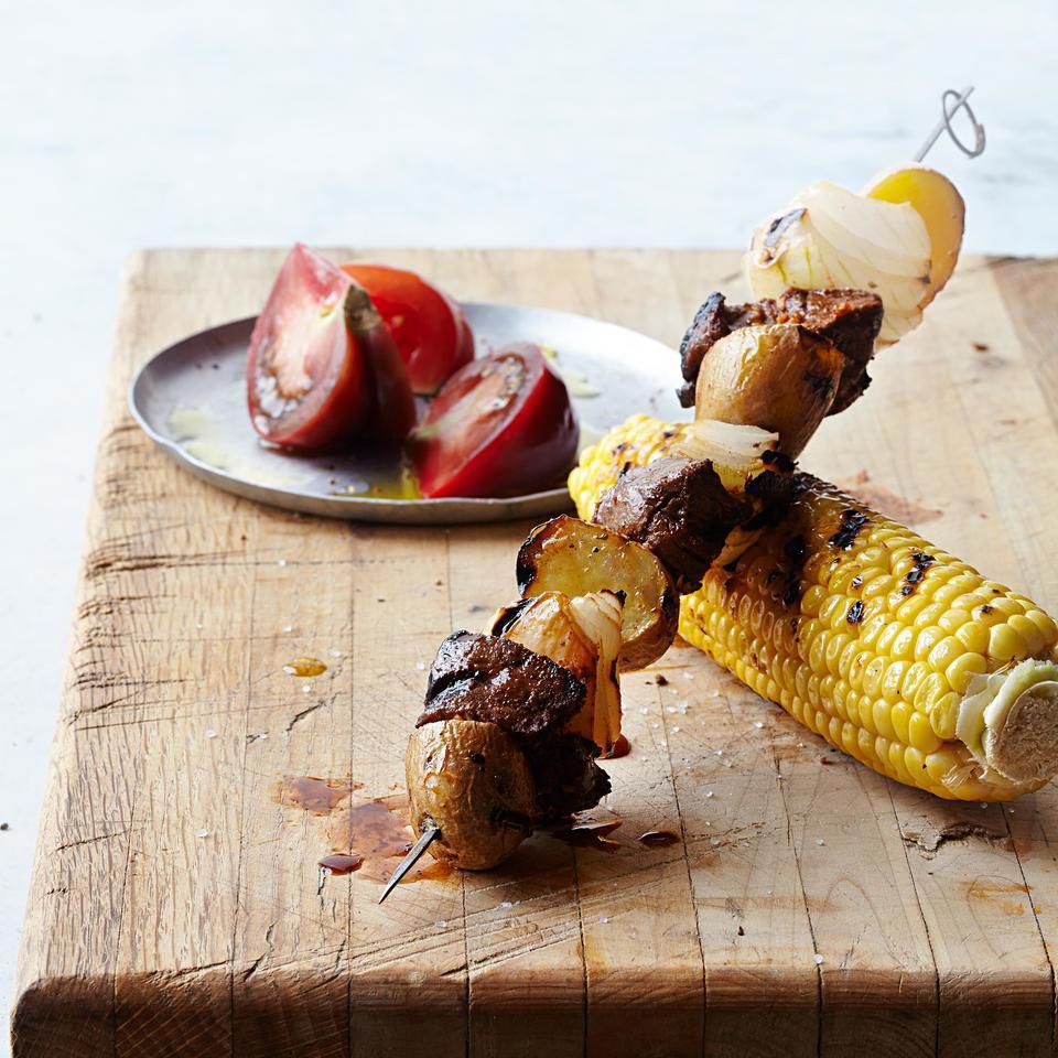 Peruvian Beef Kebabs with Grilled Corn 