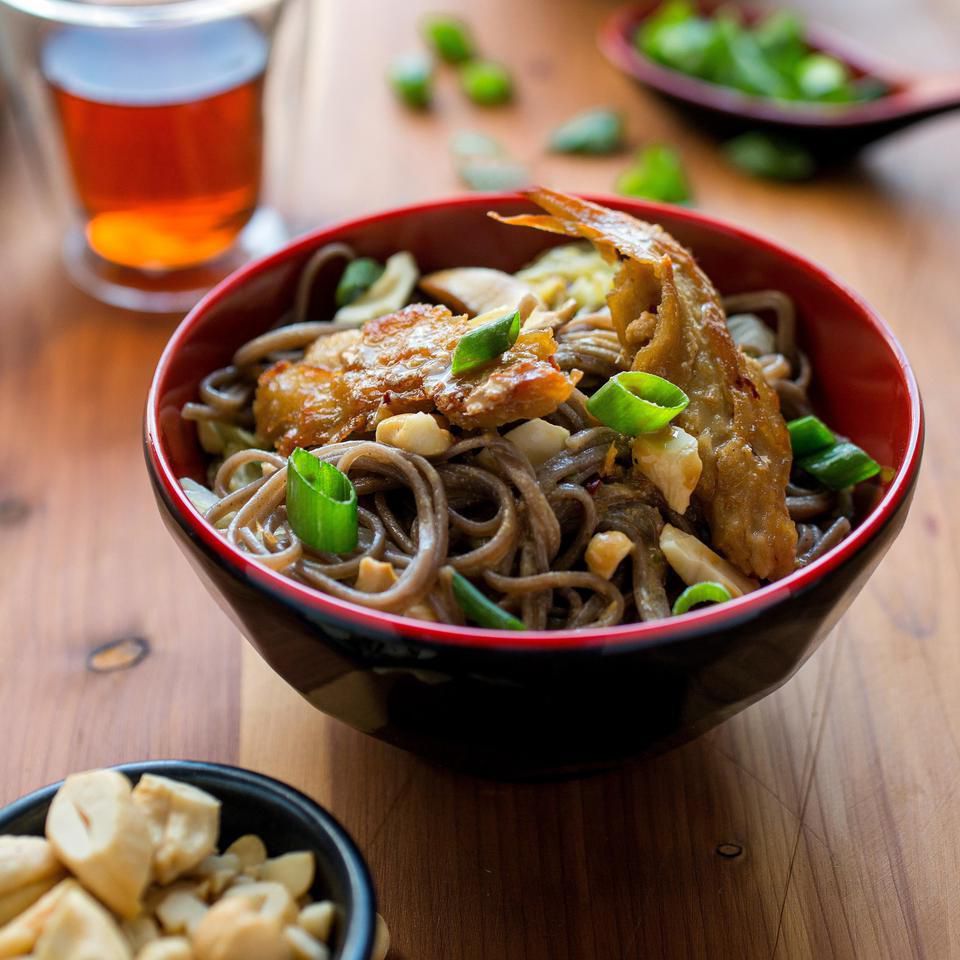 Dan Dan Noodles with Seitan, Shiitake Mushrooms & Napa Cabbage 