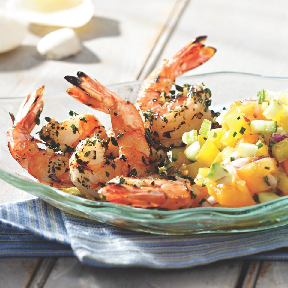 Grilled Shrimp Cocktail with Yellow Gazpacho Salsa 