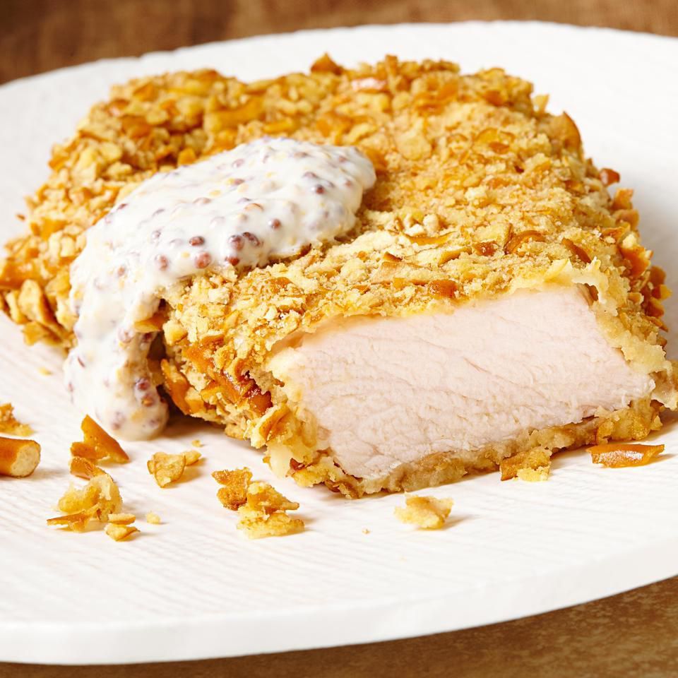 Pretzel-Crusted Pork Cutlets with Mustard Sauce for Two 