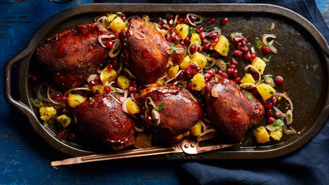 Cocoa-Rubbed Chicken Thighs with Orange-Pomegranate Salsa