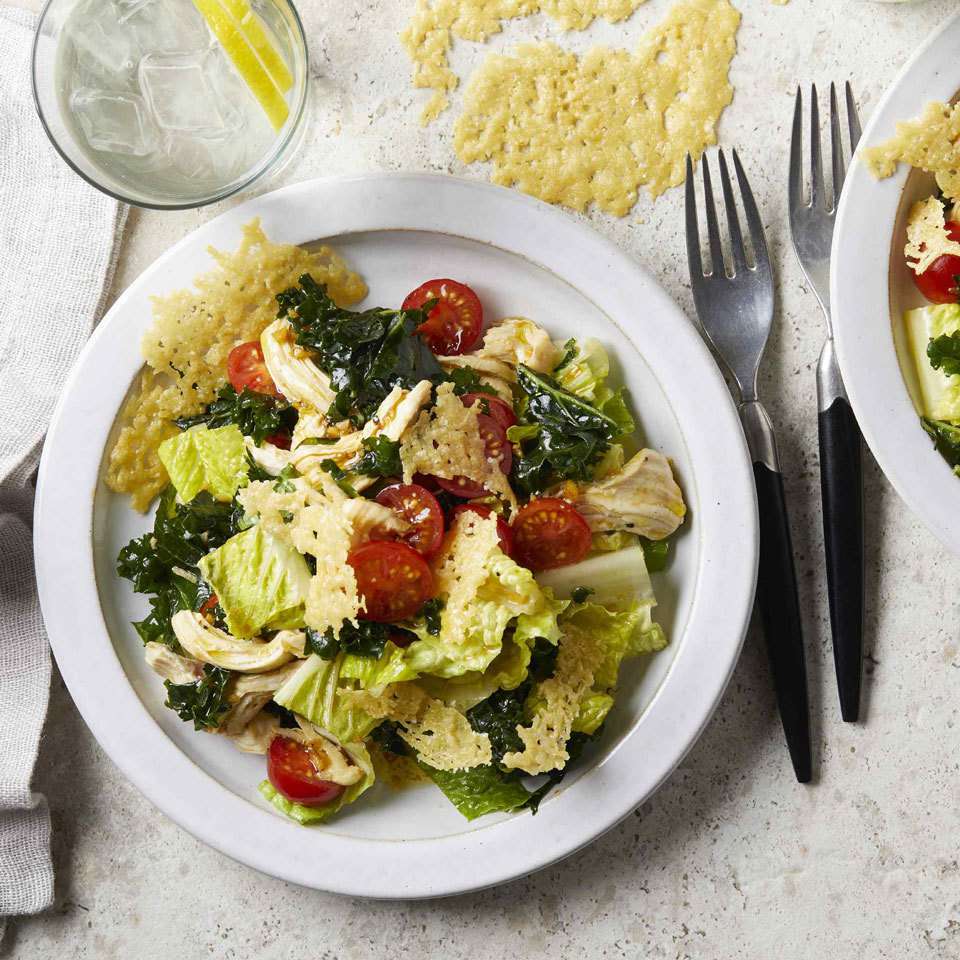 Kale & Chicken Caesar Salad with Parmesan Crisps 