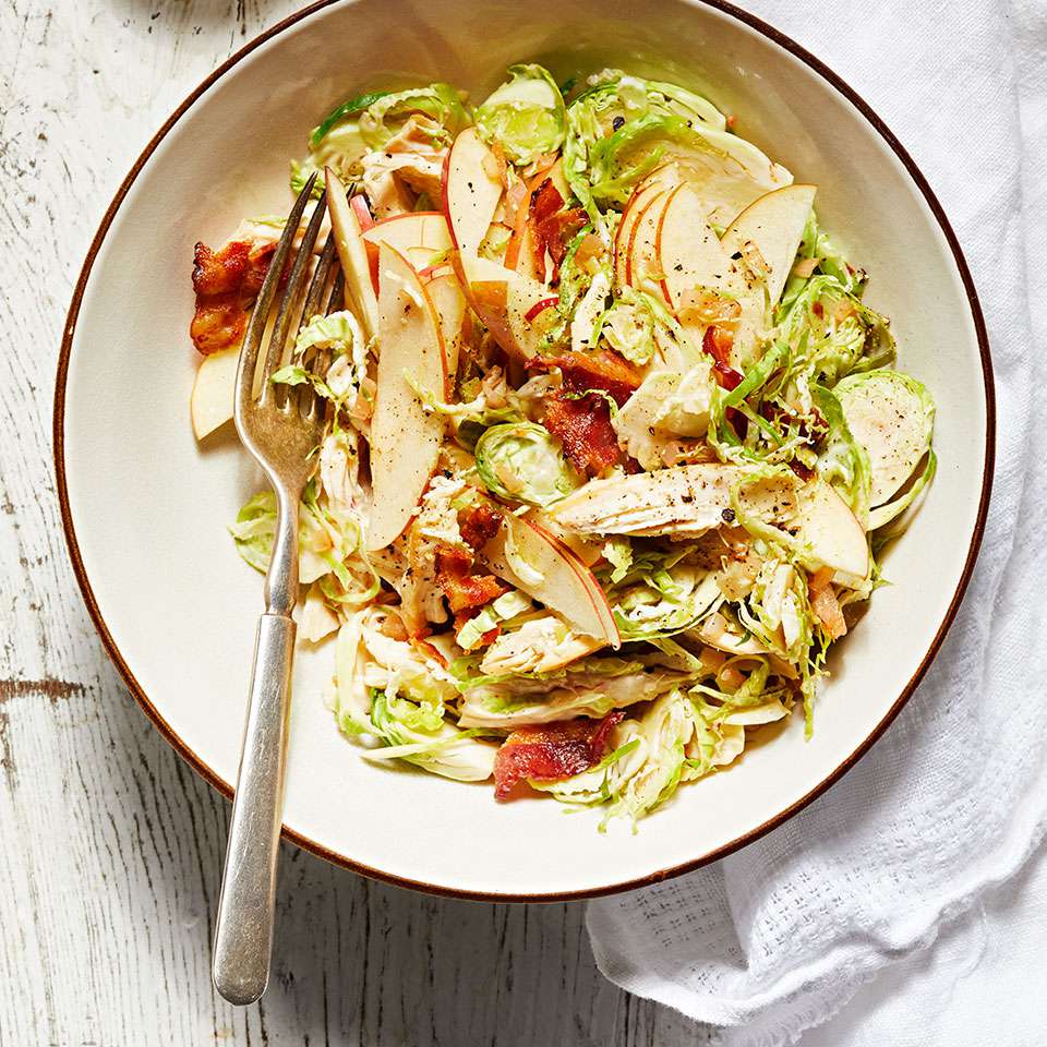 Chicken &amp; Shredded Brussels Sprout Salad with Bacon Vinaigrette