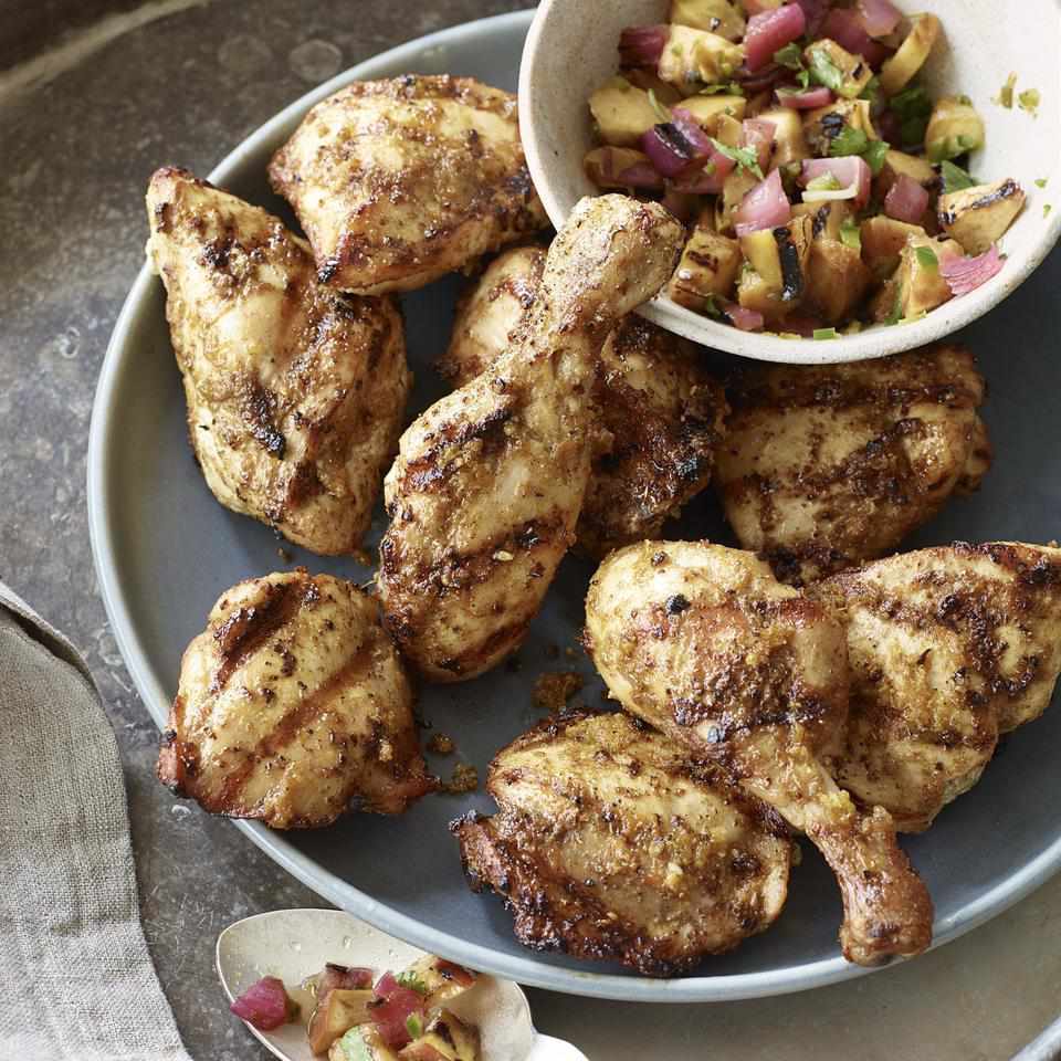 Moroccan-Citrus Chicken with Grilled Peach-Lime Salsa 