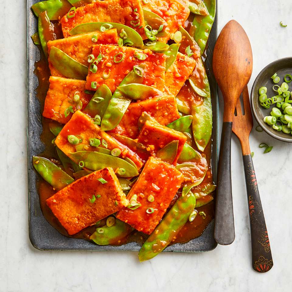 Chinese Sweet &amp; Sour Tofu Stir-Fry with Snow Peas