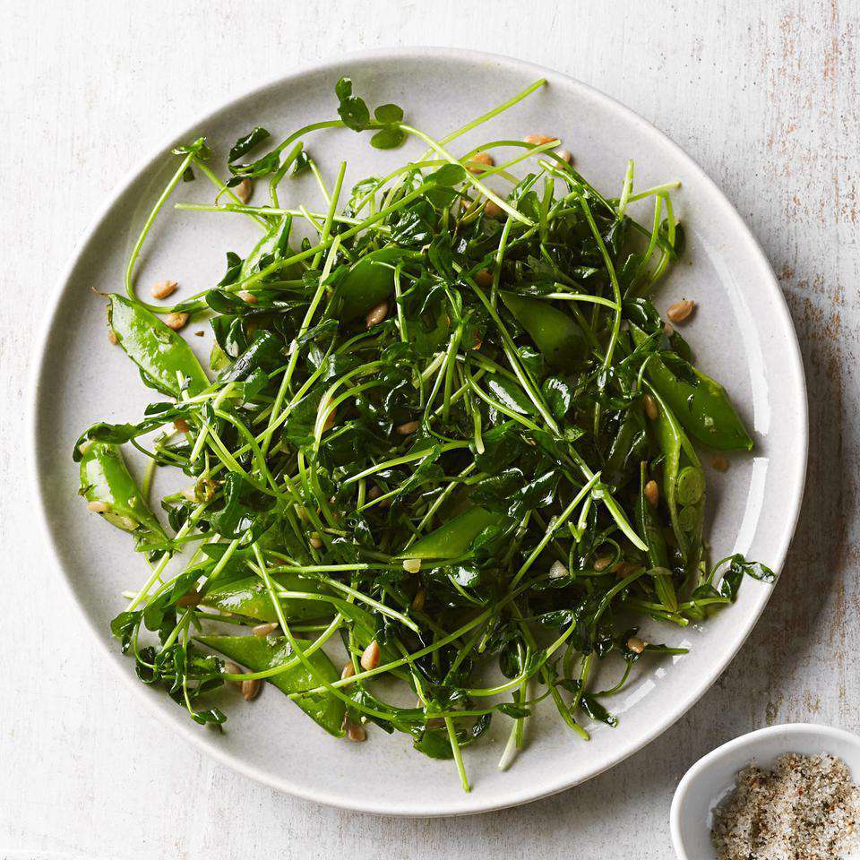 Pea Shoot & Snap Pea Salad with Sunflower Seeds 