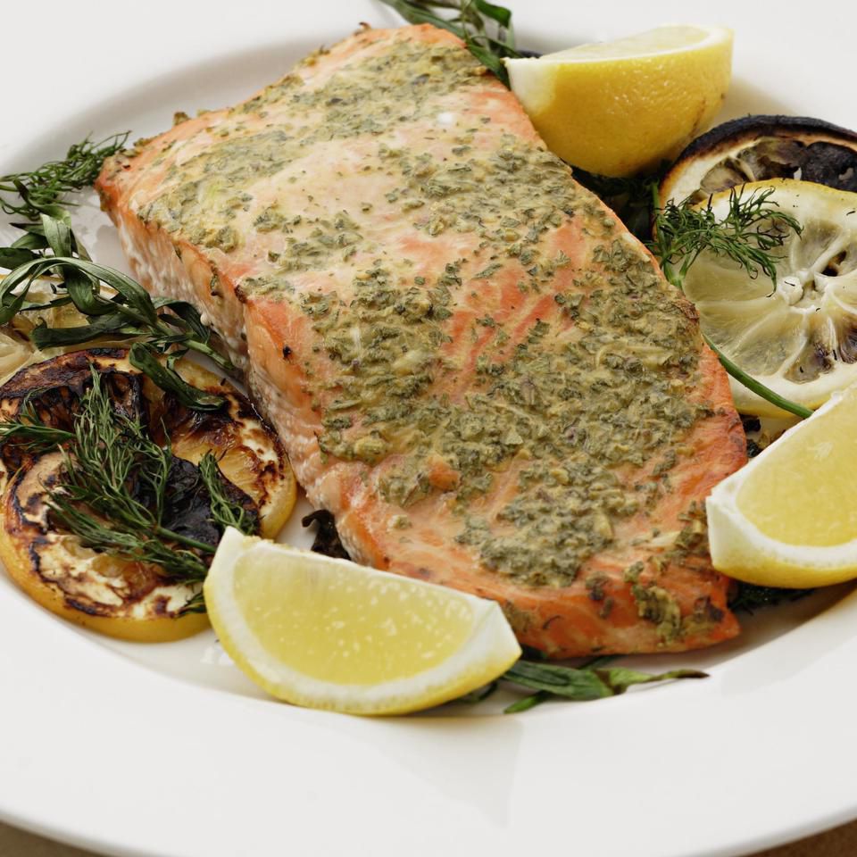Grilled Salmon with Mustard & Herbs 