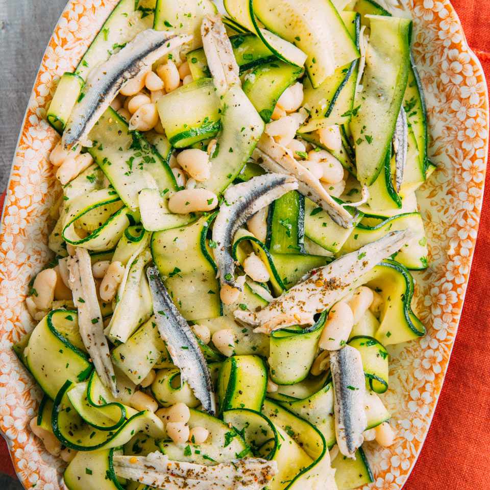 Zucchini Ribbon Salad with Cannellini Beans & Anchovies 