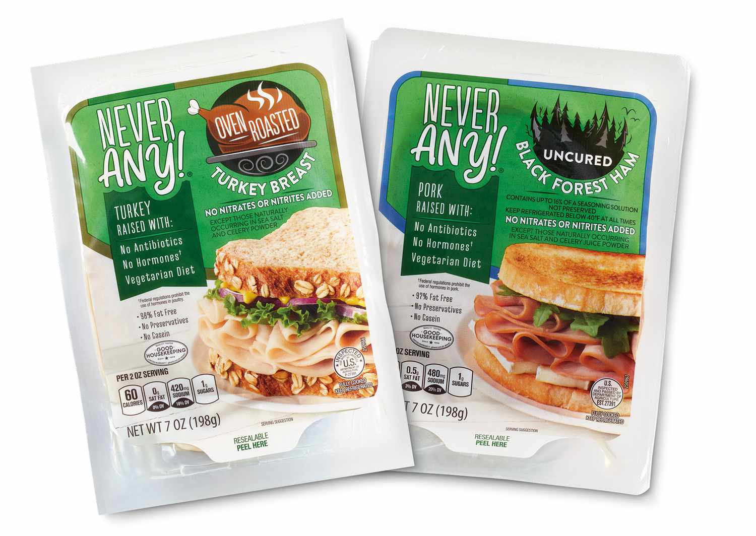 Never Any! brand packaged oven roasted turkey breast and uncured black forest ham