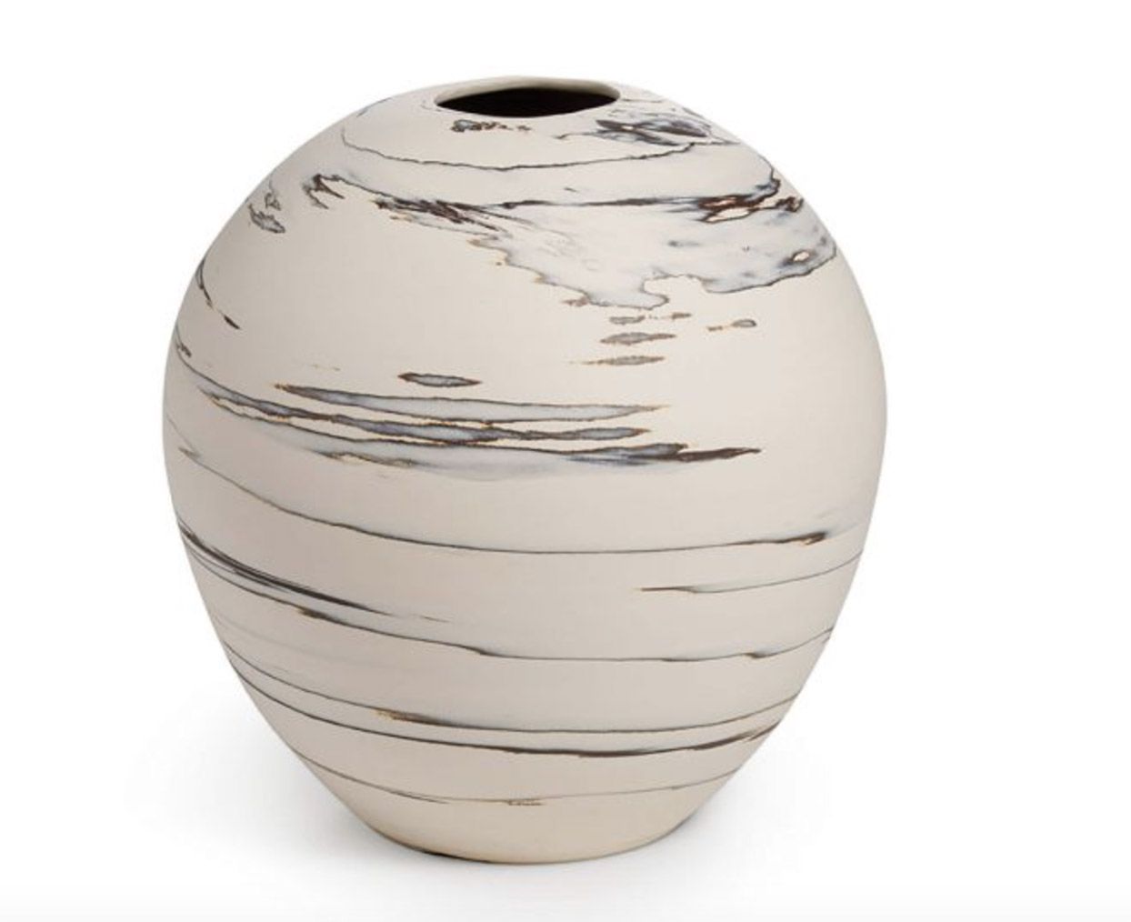 rounded vase with small opening, cream and gray