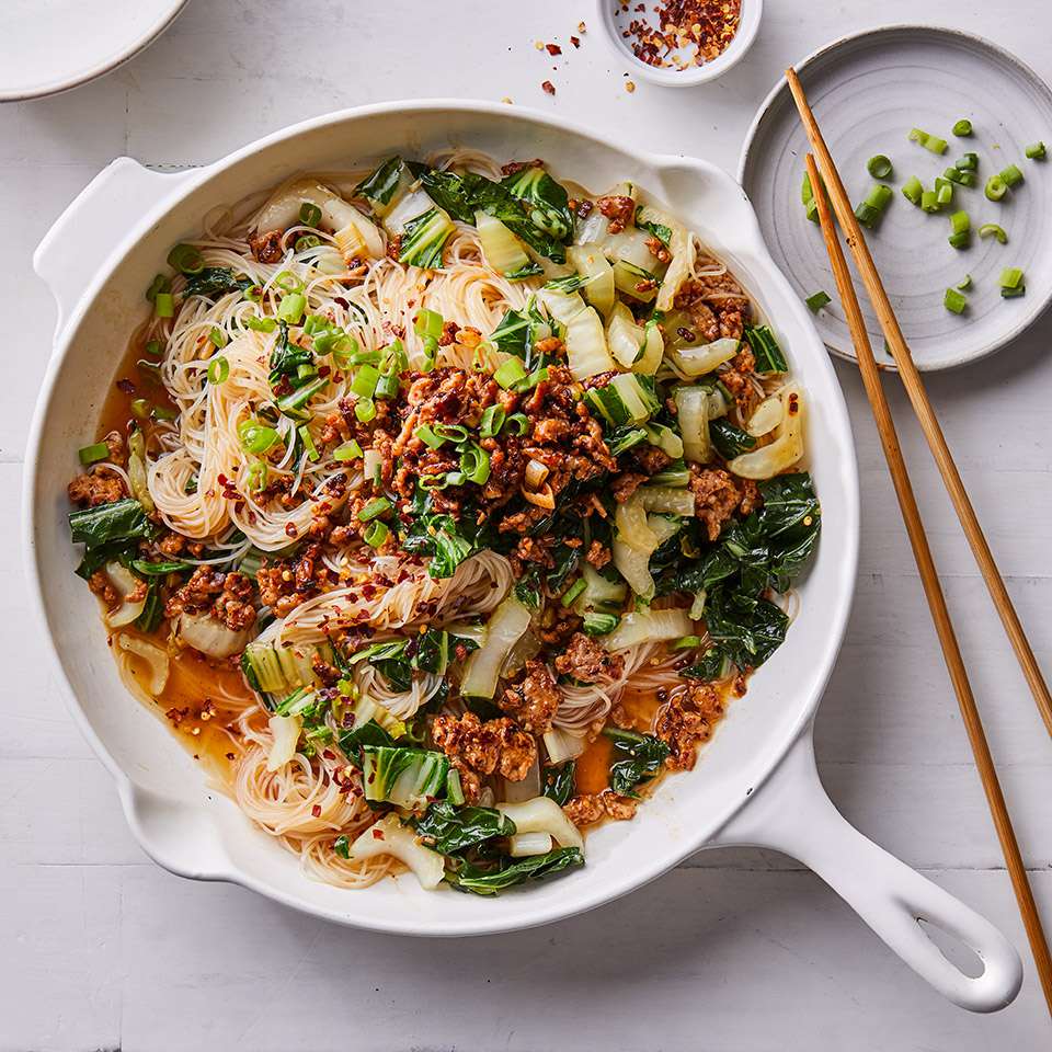 Spicy Noodles with Pork, Scallions & Bok Choy