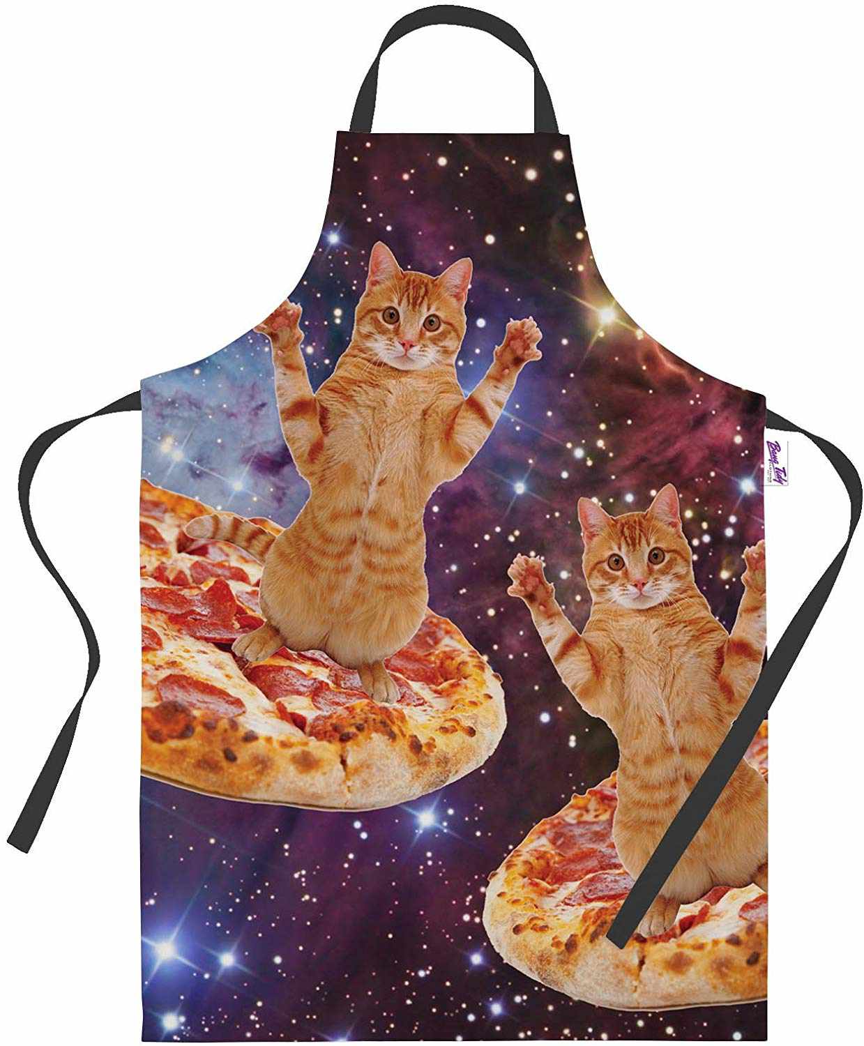 cat on pizza in space apron