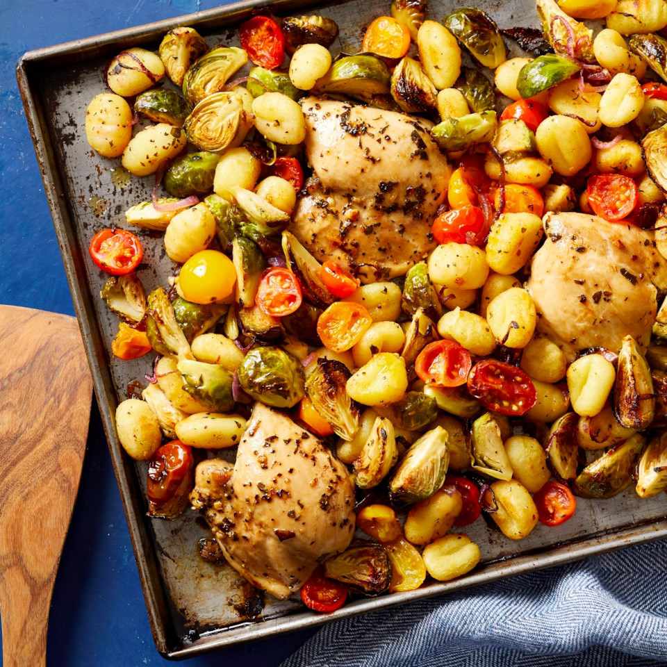 Sheet-Pan Chicken Thighs with Brussels Sprouts & Gnocchi