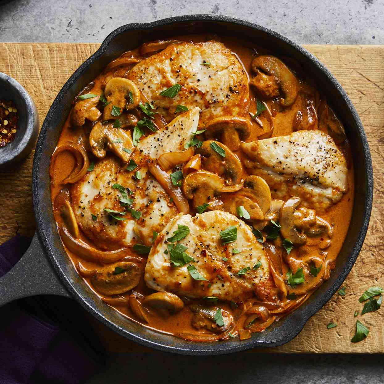 One-Skillet Chicken Paprikash with Mushrooms & Onions
