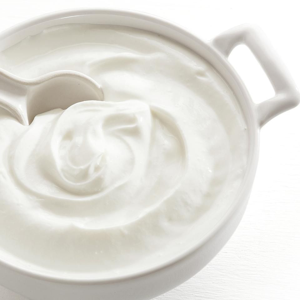 Homemade Plain Greek Yogurt in White Dish