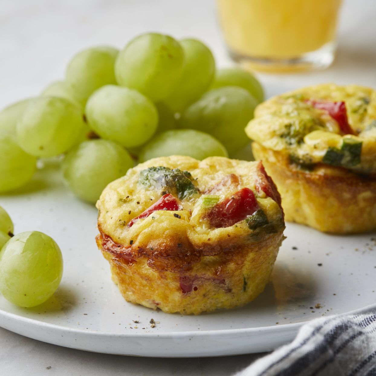 Parmesan & Vegetable Muffin-Tin Omelets with grapes