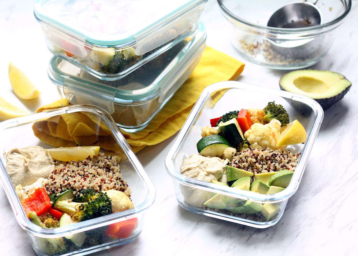 flat belly meal plan - healthy food in containers