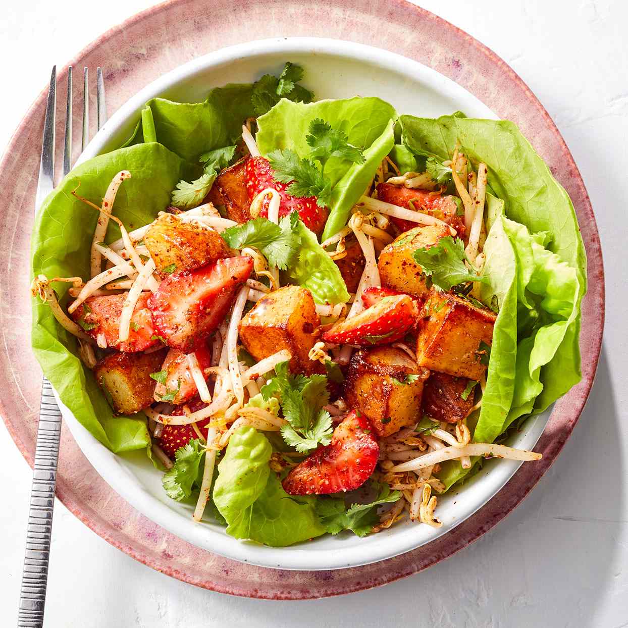 Strawberry & Bean Sprout Salad with Spiced Potatoes 