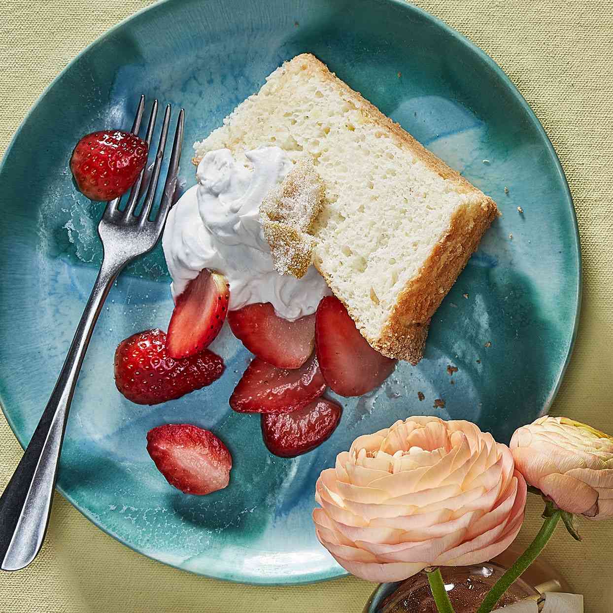 Lemon Angel Food Cake with Strawberries & Coconut Cream