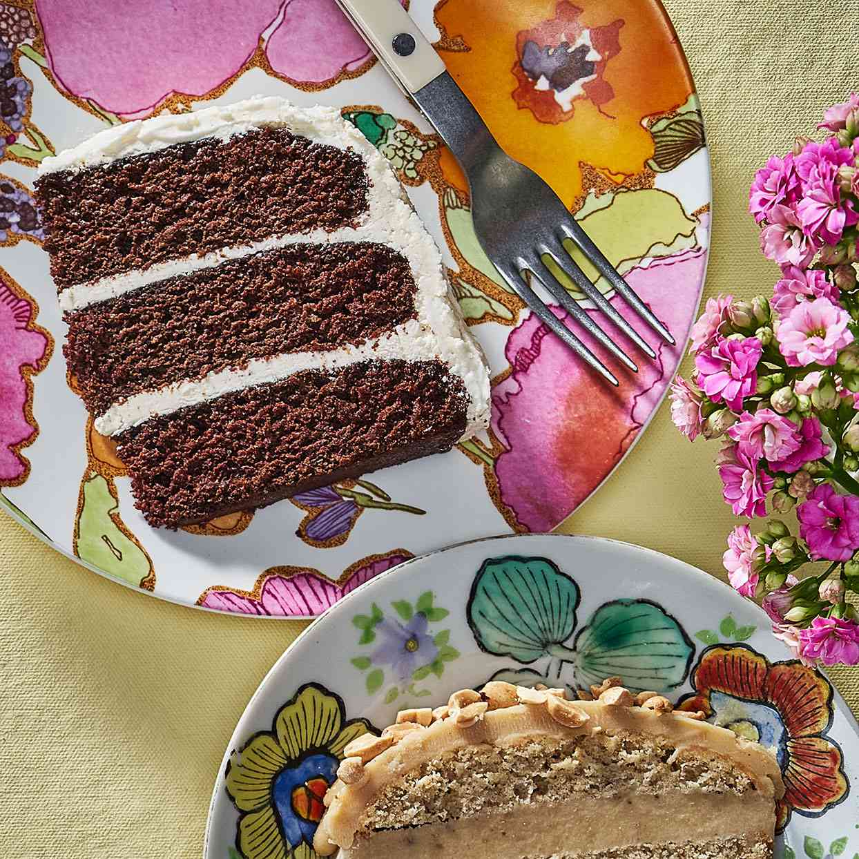 Slice of vegan dark chocolate cake