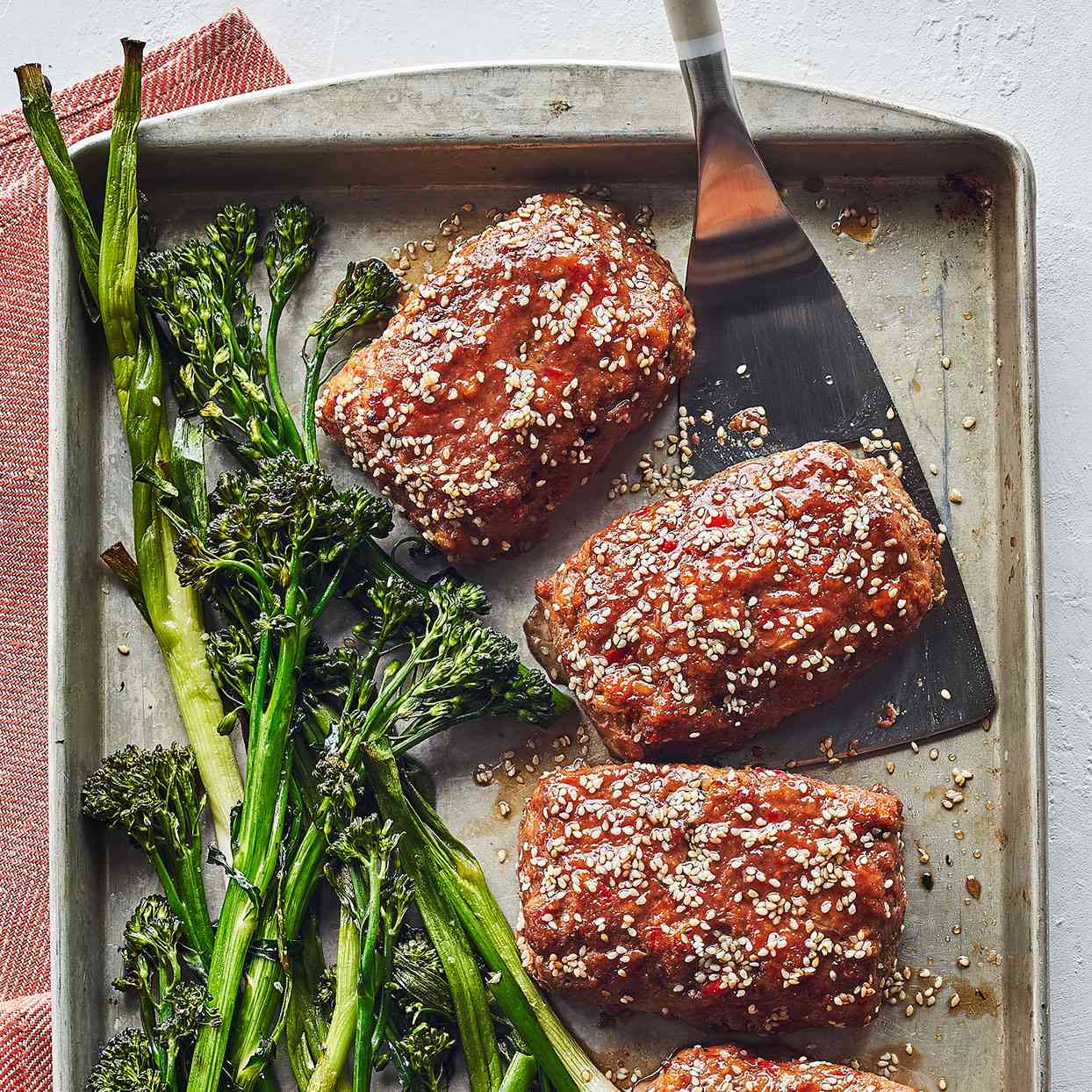 Honey-Sesame Turkey Meatloaves with Broccolini 