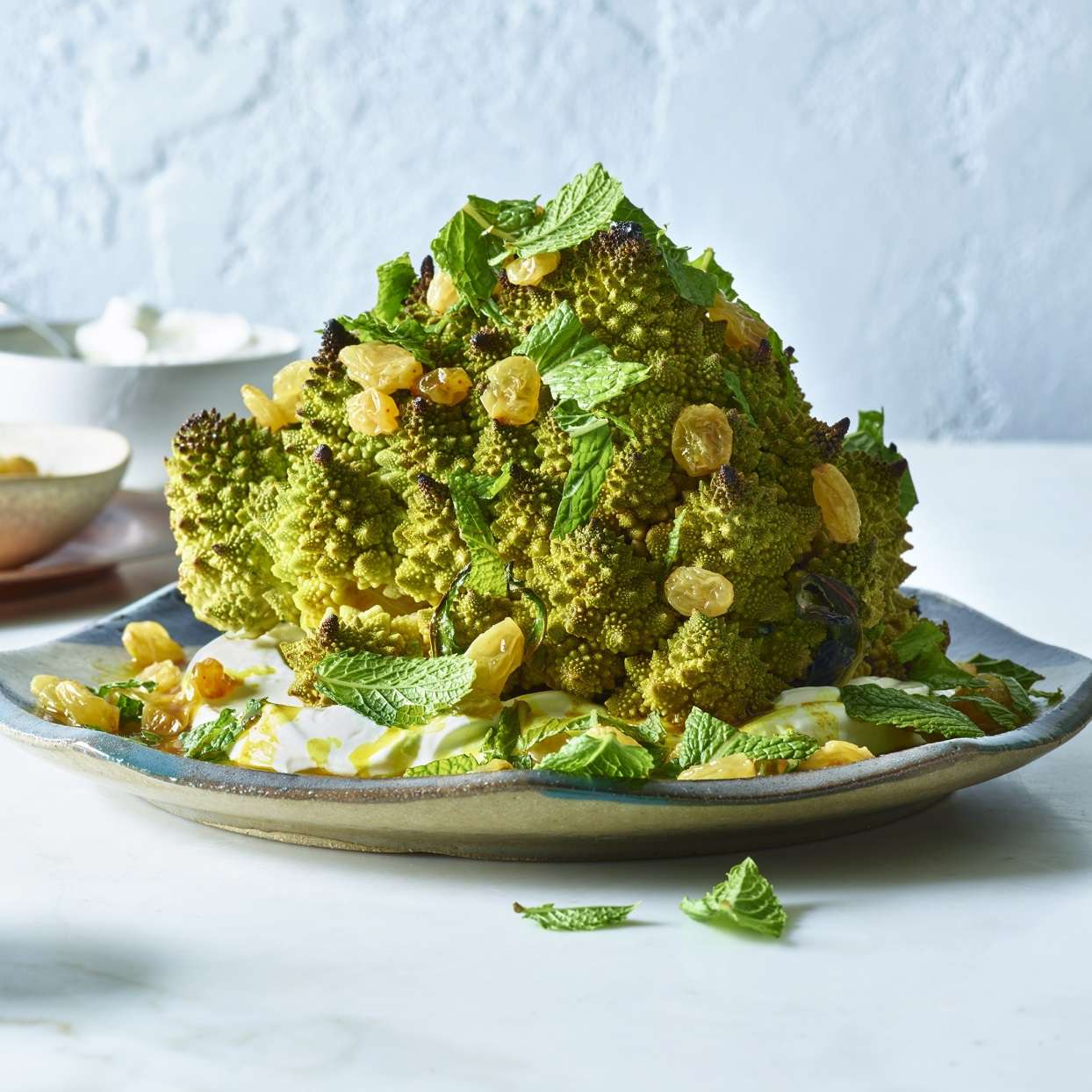 Whole Roasted Romanesco with Labneh & Curry Oil
