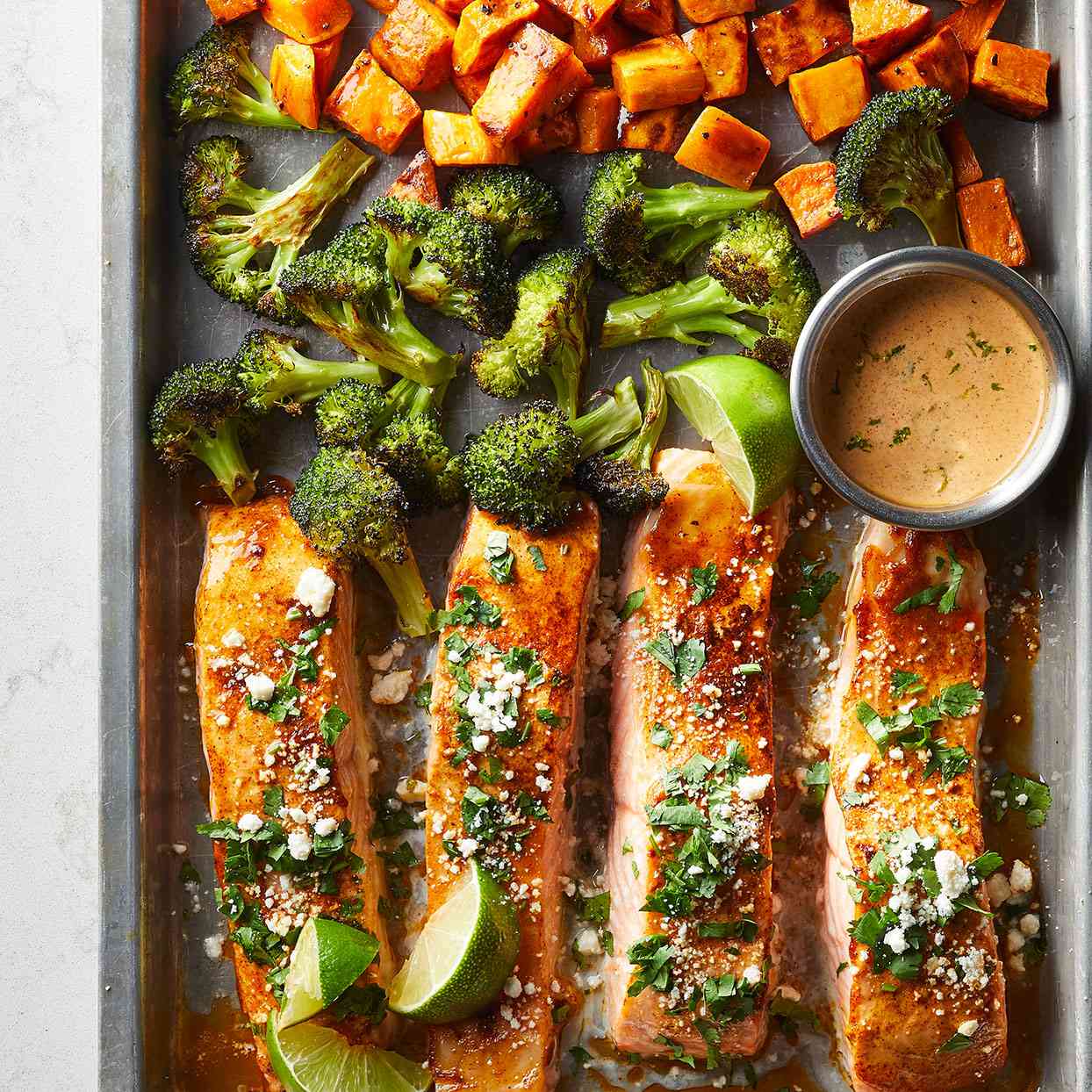 Sheet-Pan Salmon with Sweet Potatoes & Broccoli